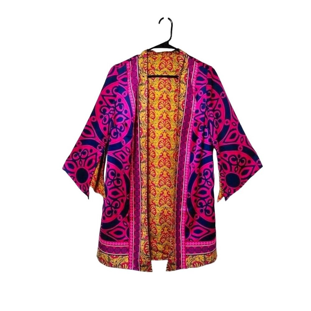 NWT CHICOS Chico’s Reversible Kimono Top Jacket Duster Silky Smooth Open Front S